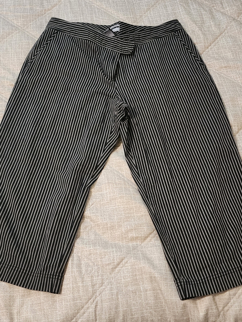 Striped Black & White Cropped Pull-On Pants